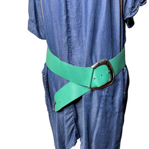 Brooker's Vintage Green Leather Belt  with Oversized Silver Buckle